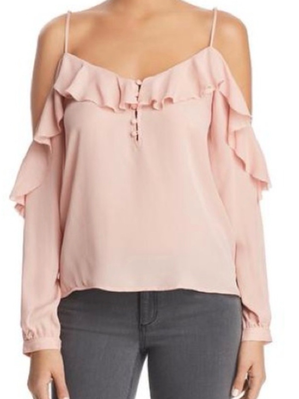 PAIGE 100% Silk Off The Shoulder Blush Rose V-neck Blouse Women’s Size Small NEW
